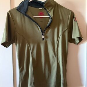 Olive Green Short Sleeve Zip-Up Top